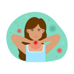 Young sad woman with throat pain