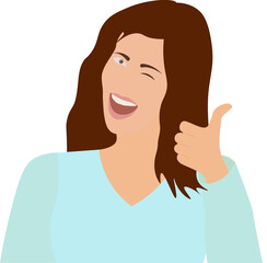 gestos. mujer guiñando un ojo y con un pulgar hacia arriba. chica haciendo un ok con la mano. fondo transparente