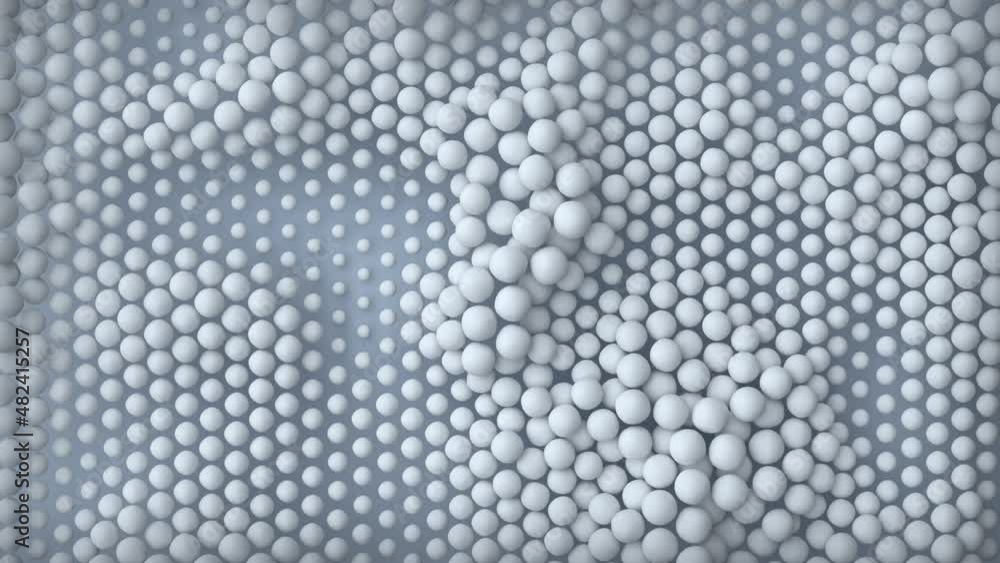 Poster abstract pattern of white spheres. 3d render animation
