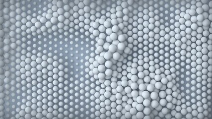 Abstract pattern of white spheres. 3D render animation