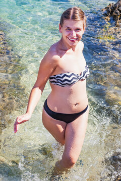 Beautiful woman at the adriatic seashore, Croatia