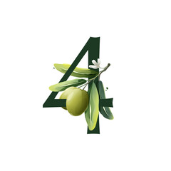 Number four logo in watercolor style with olive branches.