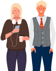 Happy school pupils or college students standing with books. Portrait of smiling happy people. Diverse college, university students, schoolgirl and schoolboy with notebook and gadgets for studying