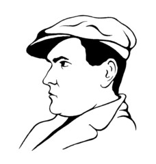 man in a cap black and white drawing