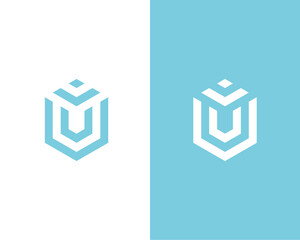 Initial Letter V or U Hexagonal Shape Monogram Logo Template