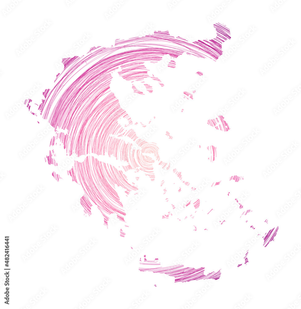 Poster greece map filled with concentric circles in a sketch style. vector illustration.