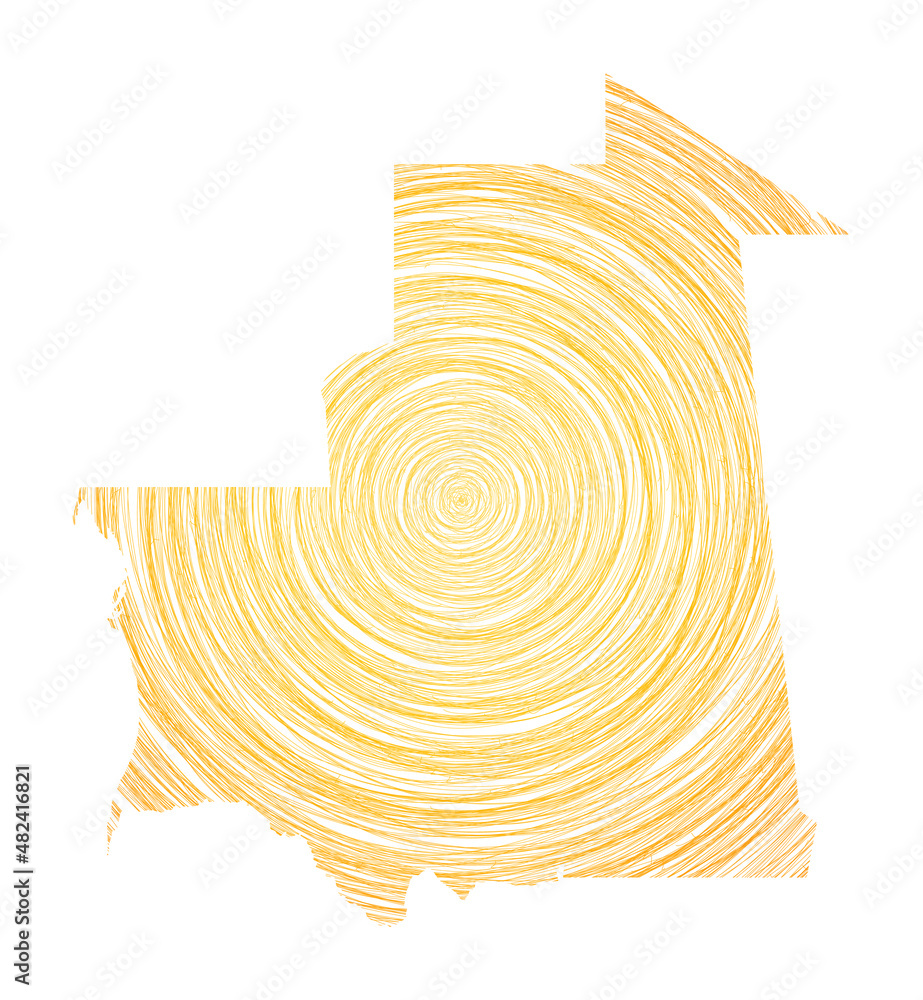 Poster mauritania map filled with concentric circles. sketch-style circles in the shape of the country. vec