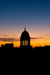 sunrise view of the bell tower of the Church of San Francisco, in Santa Cruz de Tenerife, Canary Islands