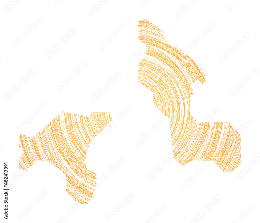 Poster cooper island map filled with concentric circles. sketch-style circles in the shape of the island. v