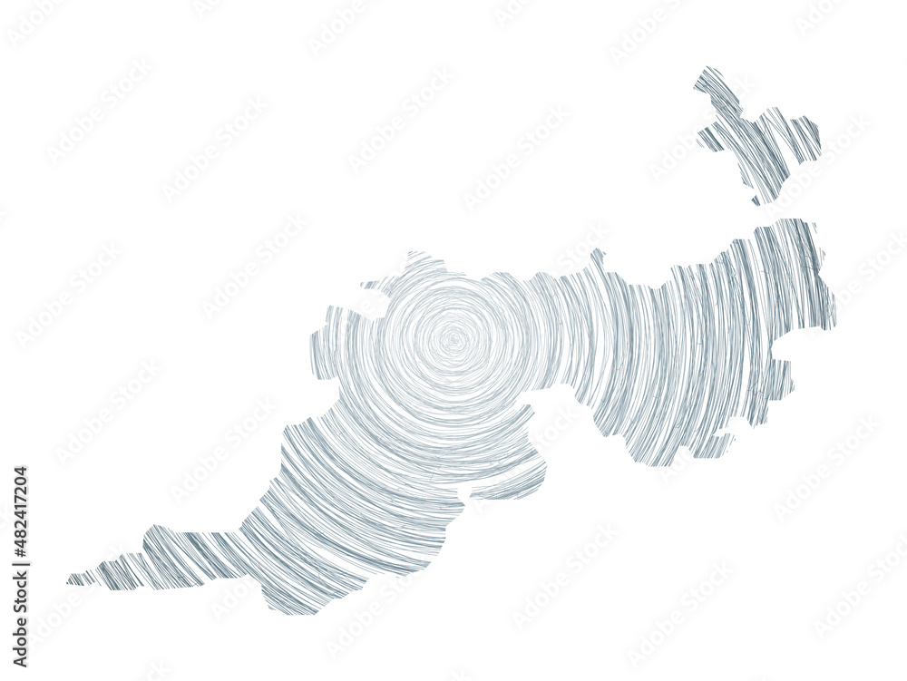 Poster guana island map filled with concentric circles in a sketch style. vector illustration.