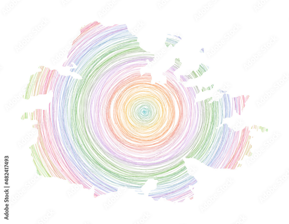 Poster antigua map filled with concentric circles. sketch style circles in shape of the island. vector illu