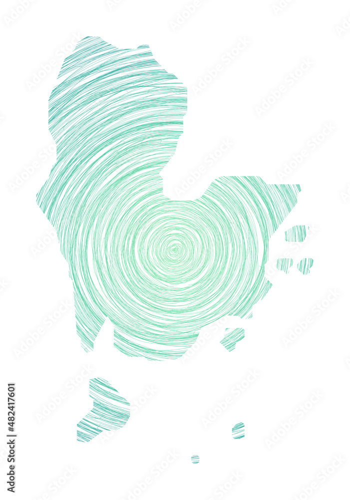 Poster redang island map filled with concentric circles. sketch style circles in the shape of the island. v