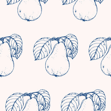 Vector seamless pattern with pears. Hand drawn textures. Elegant seamless botanical pattern for paper, fabric, wallpaper, surface design