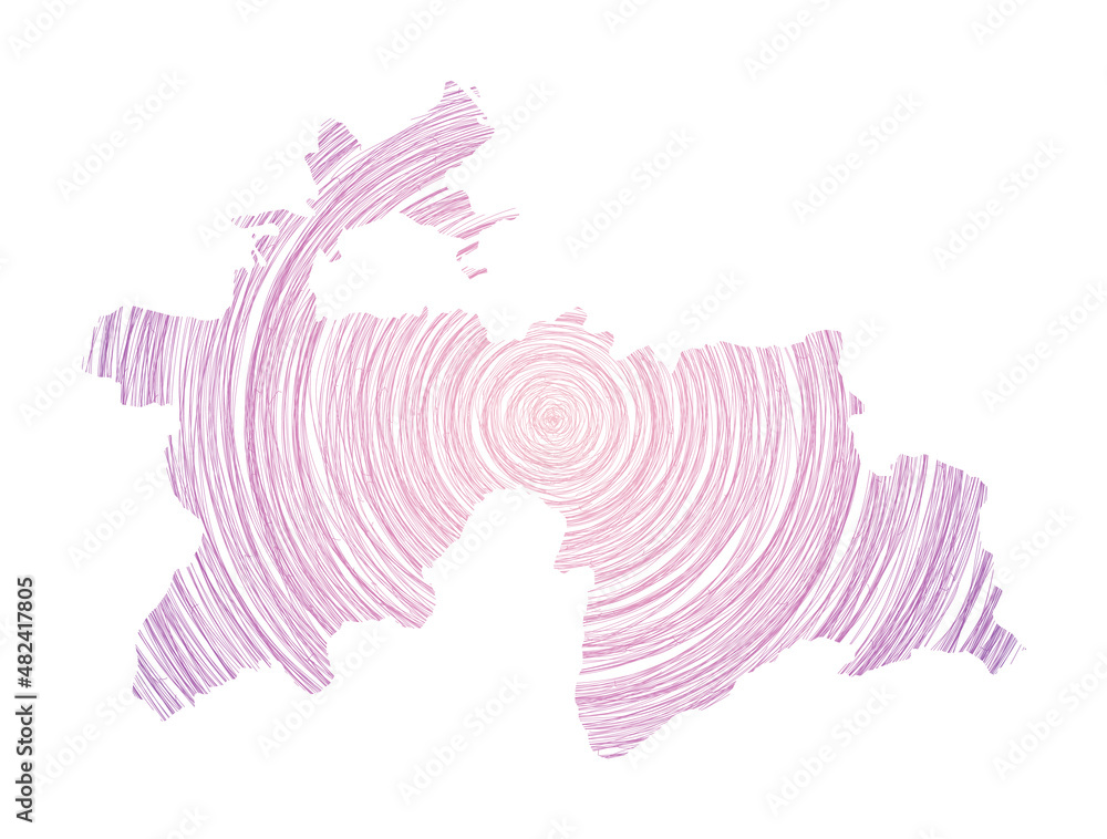 Poster tajikistan map filled with concentric circles. sketch style circles in shape of the country. vector 