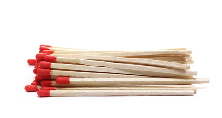 Fire matches pile isolated on white  