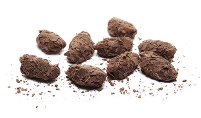 Milk chocolate flaked truffles isolated on white  