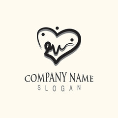 Cardiography heart beat with love logo design inspiration