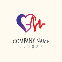 Cardiography heart beat with love logo design inspiration