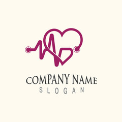 Cardiography heart beat with love logo design inspiration