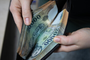 Stack of Hungarian banknotes money (forints). Europe Hungary