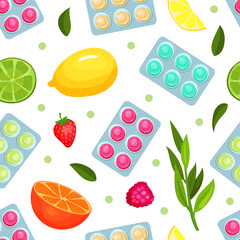 Throat lozenges seamless pattern. Sore throat relief medicine background, wallpaper, cover, textile, packaging design vector illustration