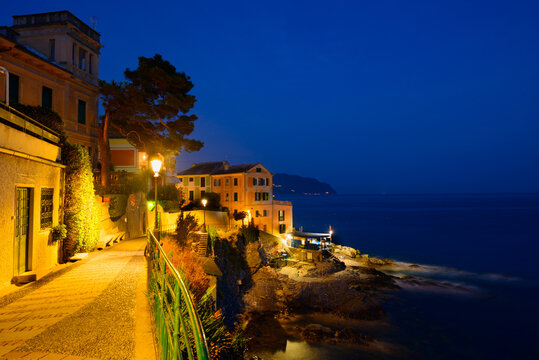 Italy. Ultramarine night. Coast of Liguria near Genoa.