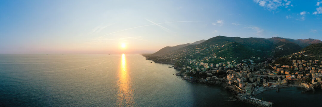 Italy. Sunset on the coast of Liguria near Genoa.
