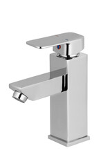 Water tap, chrome-plated metal faucet for the bathroom, kitchen mixer cold hot water. plumbing. Isolated on a white background