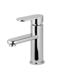 Water tap, chrome-plated metal faucet for the bathroom, kitchen mixer cold hot water. plumbing. Isolated on a white background