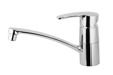 Water tap, chrome-plated metal faucet for the bathroom, kitchen mixer cold hot water. plumbing. Isolated on a white background