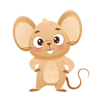 Cute little mouse standng on its hind legs. Adorable funny baby animal character cartoon vector illustration