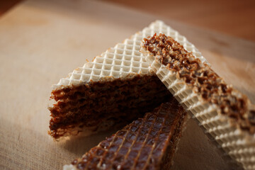 Cake with waffles and condensed milk