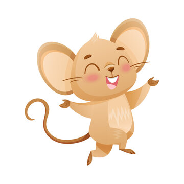 Cute happy little mouse character. Adorable funny baby animal cartoon vector illustration