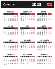 2023 Calendar - vector stock illustration. English version