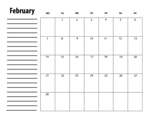 To do calendar and list for february -2022.