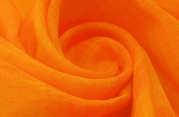 Texture, background, pattern. Orange Silk Fabric for Drapery Abstract Background. Abstract Fabric Flame Background, Artistic Waving Cloth Fractal Pattern