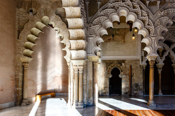 The Moorish-Taifa north side halls, Aljaferia Palace, Zaragoza, Aragon, Spain, Europe