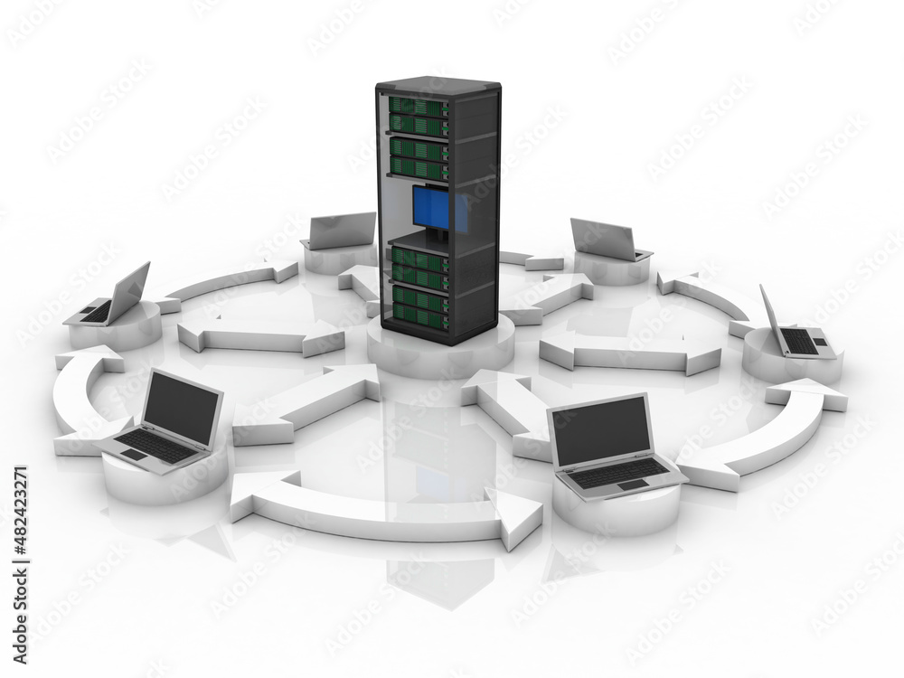 Poster 3d illustration data center server connected computer network