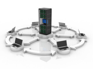 3d illustration Data center server connected computer network
