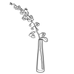 Bouquet in a linear style from Campanula in a glass vase. Sketch, modern art.