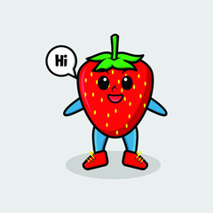 Cute cartoon strawberry character with happy expression in modern style design for t-shirt, sticker, logo element, poster