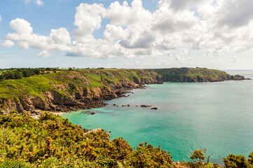 Fototapeta na wymiar The rugged coastline of Guernsey in the Channel Islands