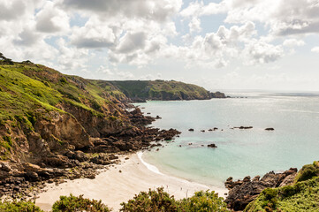 Fototapeta na wymiar The rugged coastline of Guernsey in the Channel Islands