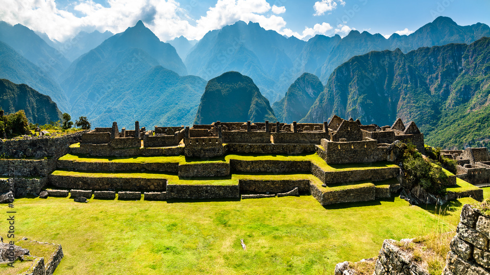 Sticker Ruins of ancient Incan city of Machu Picchu. UNESCO world heritage in Peru