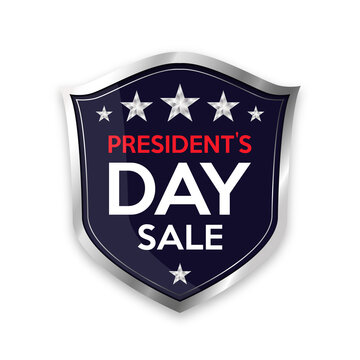 Presidents Day Sale Banner On Shield Metal Icon Isolated On White Background.