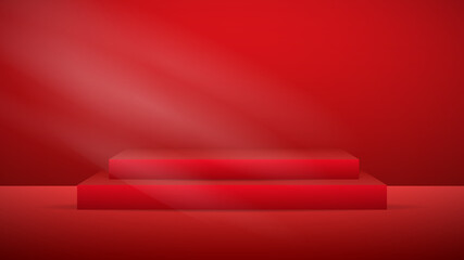 Obraz premium Red Podium minimal abstract background , 3D stage podium display product , stand to show cosmetic products ,illustration 3d Vector EPS 10