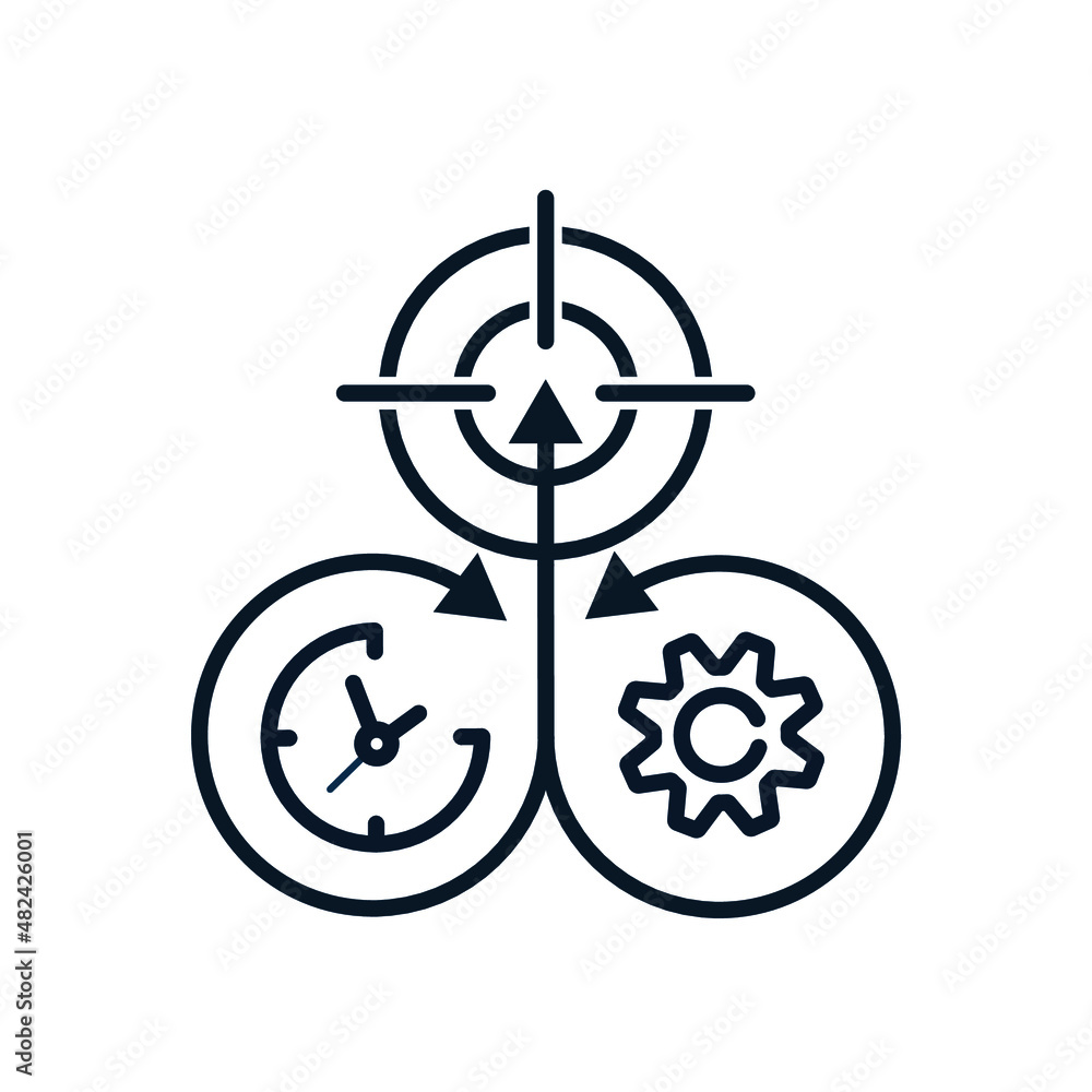 Aufkleber time and productivity, efficiency. vector linear icon isolated on white background.