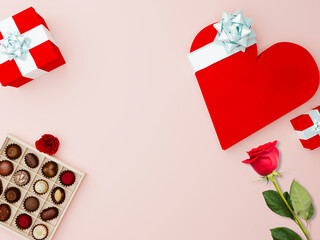 Valentine graphic with candy gifts and flowers