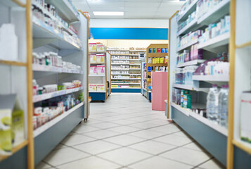 Your one stop pharmaceutical shop. Shot of the inside of a pharmacy.