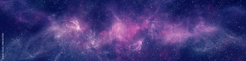 Wall mural nebula and stars in night sky web banner. space background.